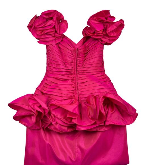 Tadashi Vintage 80's Ruched Ruffle Structured Statement Special Occasion Dress 6 - Picture 5 of 11